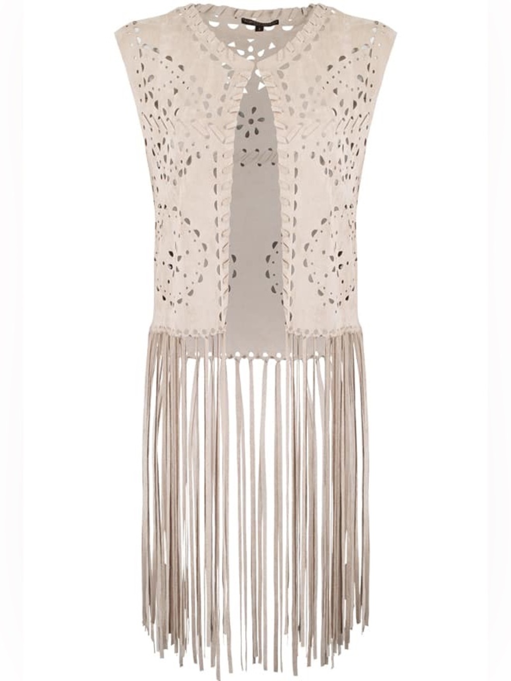Alberto Makali White Suede Laser Cut Fringe Vest Top Boho Western Size M